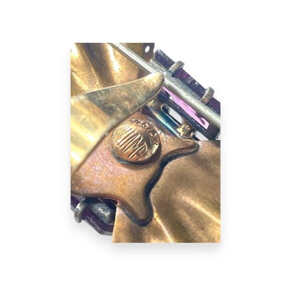 Walter Lampl 12K Gold Bow Brooch With Amethyst Accents Vintage 1940s Jewelry - Picture 5 of 6